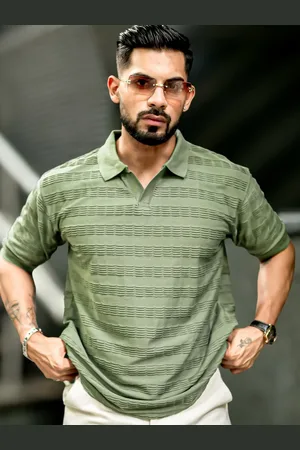 Maniac Men Self Design Polo Collar Cotton T-shirt