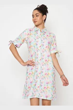 Color Cocktail Women Floral Print Shirt Dress