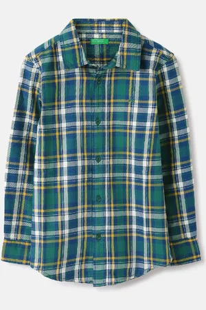 Benetton Boys Spread Collar Tartan Checked Cotton Casual Shirt