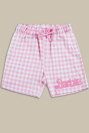 Kidsville Girls Checked Barbie Mid-Rise Shorts