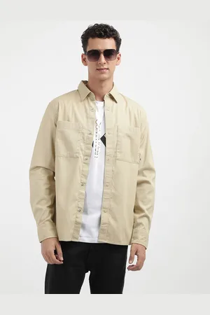 Calvin Klein Men Spread Collar Solid Cotton Casual Shirt