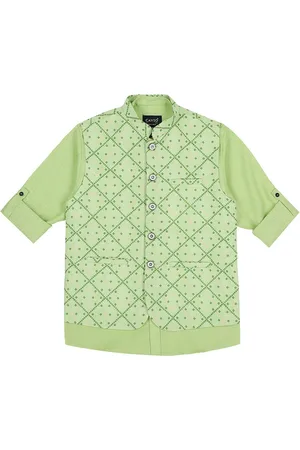 CAVIO Boys Printed Pure Cotton Mandarin Collar Slim Fit Nehru Jacket With Shirt