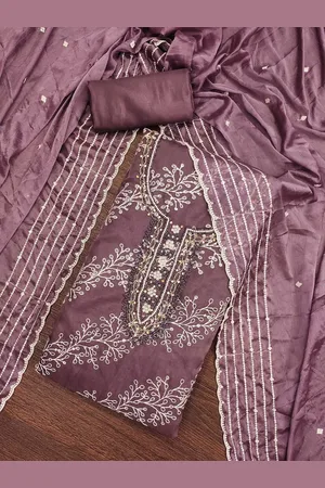 Kalini Floral Embroidered Thread Work Organza Unstitched Dress Material