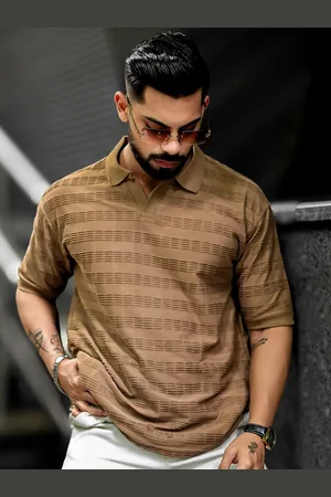 Maniac Men Self Design Polo Collar Cotton T-shirt