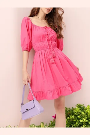 DressBerry Feminine Charm Cinched Waist Off-Shoulder A-line Mini Dress