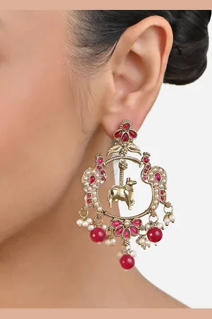 Fida Gold Plated Artificial Stones and Beads Studded Contemporary Drop Earrings