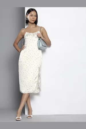 NA-KD Floral Print Satin Sheath Midi Dress