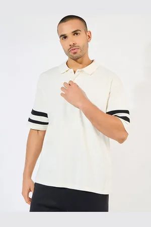 Styli Men Striped Polo Collar Cotton Oversized T-Shirt