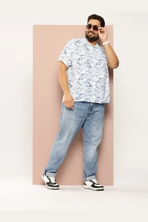 Sztori Men Plus Size Classic Printed Cuban Collar Casual Shirt