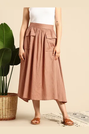 Mast & Harbour Women Flared Midi Skirt with Flap Pockets