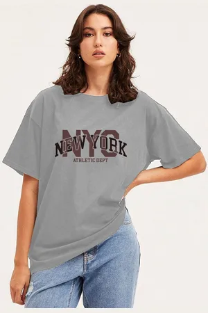 clafoutis Women Typography Printed Round Neck Cotton Relaxed Fit T-shirt