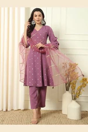 FIORRA Ethnic Motifs Printed V-Neck Gotta Patti A-Line Kurta With Trousers & Dupatta