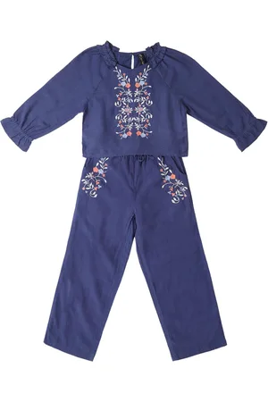 Allen Solly Girls Embroidered Pure Cotton Top With Trousers Clothing Set