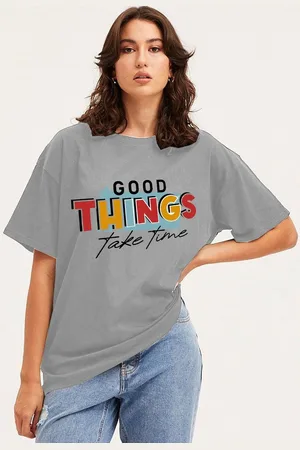 clafoutis Women Typography Printed Round Neck Cotton Relaxed Fit T-shirt