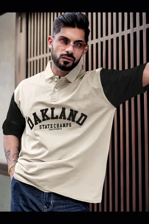 Maniac Men Typography Printed Polo Collar Cotton Oversized T-Shirt