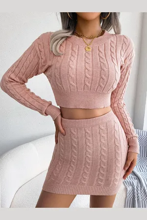HERE&NOW Self Design Round Neck Top & Skirt