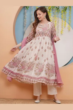 Bhama Couture Floral Printed Sequinned Panelled Anarkali Kurta with Palazzos & Dupatta