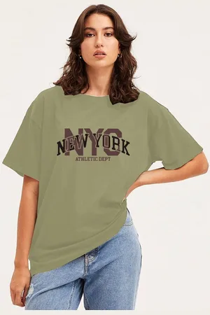 clafoutis Women Typography Printed Round Neck Cotton Relaxed Fit T-shirt
