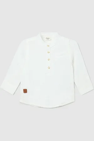 Max Collection Boys Band Collar Solid Cotton Casual Shirt