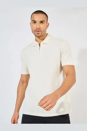 Styli Men Pique Knit Jacquard Collar Regular Fit Zipper Polo