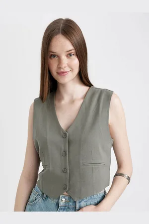 DeFacto Women Woven V Neck Crop Waistcoat