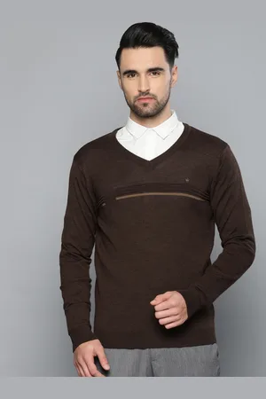 Louis Philippe Men Brown Solid Pullover