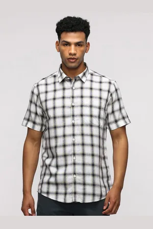 Crocodile Men Comfort Spread Collar Checked Lyocell Casual Shirt