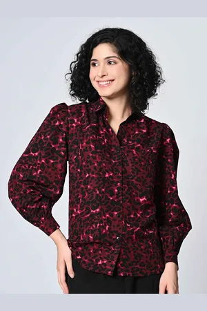 BAESD Women Standard Spread Collar Abstract Printed Crepe Casual Shirt