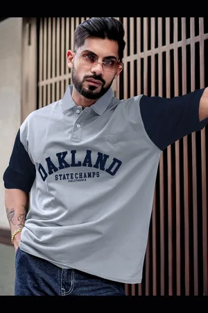 Maniac Men Typography Printed Polo Collar Cotton Oversized T-Shirt