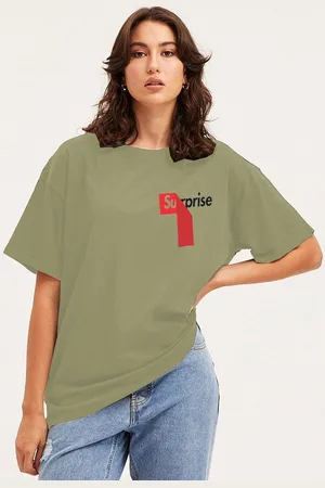 clafoutis Women Typography Printed Round Neck Cotton Relaxed Fit T-shirt