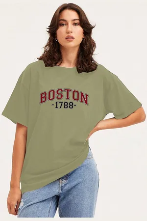 clafoutis Women Typography Printed Round Neck Cotton Relaxed Fit T-shirt