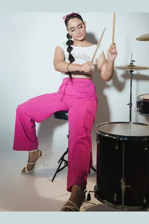 FREAKINS Women Straight Fit High-Rise Cotton Cargo Trousers