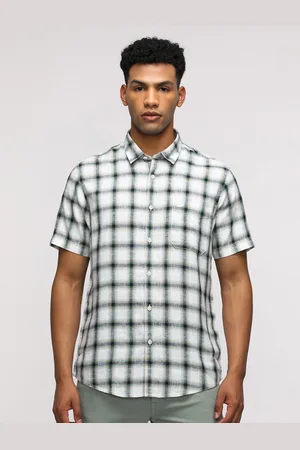 Crocodile Men Comfort Spread Collar Windowpane Checked Lyocell Casual Shirt