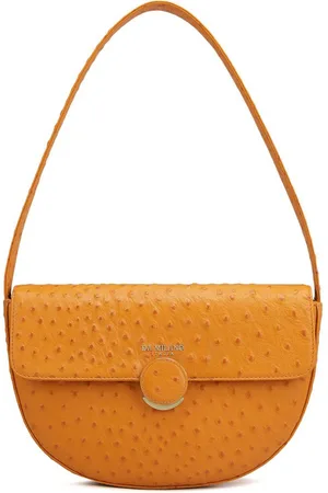 Da Milano Textured Leather Half Moon Sling Bag with Cut Work