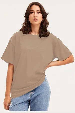 clafoutis Women Solid Round Neck Cotton Relaxed Fit T-shirt