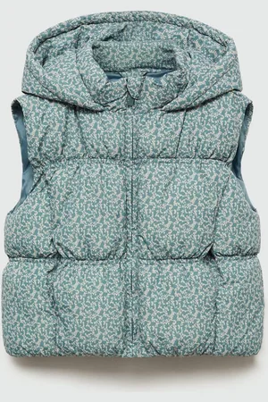 MANGO Girls Floral Short Sleeves Hooded Quilted Jacket