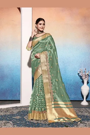 ALAGINI Floral design embroidered Saree with blouse piece