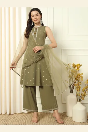 FIORRA Floral Printed Round Neck Straight Kurta With Palazzos & Dupatta