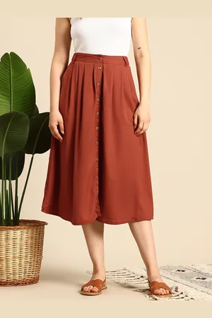 Mast & Harbour Women Flared Midi Skirt with Front Slit