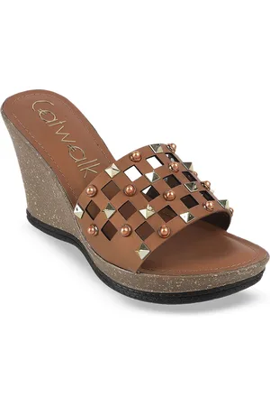Catwalk Leather Open Toe Wedge Heeled Sandals
