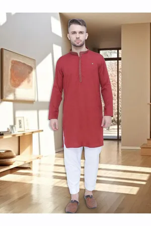 Kuons Avenue Mandarin Collar Thread Work Kurta
