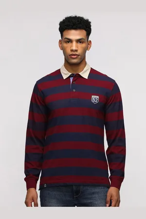 Crocodile Men Striped Polo Collar Cotton Slim Fit T-Shirt