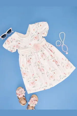 Pantaloons Girls Floral Printed Flutter Sleeve Fit & Flare Dress