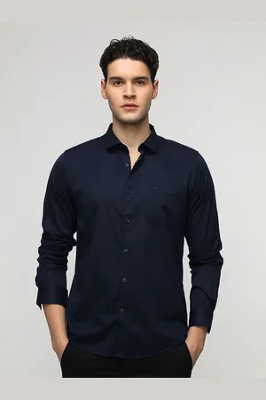Crocodile Men Comfort Spread Collar Solid Cotton Casual Shirt