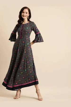 Anouk Floral Print Bell Sleeve Liva Maxi Dress