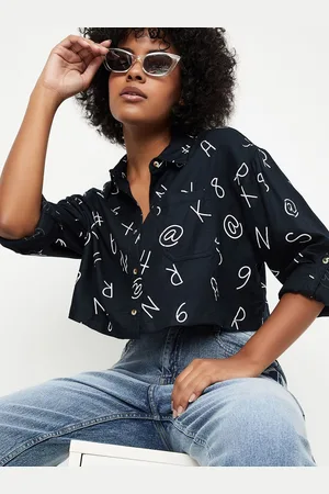 Max Collection Women Spread Collar Typography Printed Casual Shirt