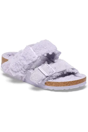 Birkenstock Arizona Teddy Split Purple Fog Narrow Width Suede Leather Two-Strap Sandals