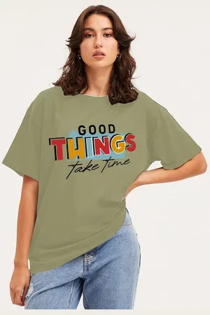 clafoutis Women Typography Printed Round Neck Cotton Relaxed Fit T-shirt