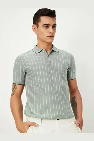 Max Collection Men Striped Polo Collar Drop-Shoulder Sleeves Pockets T-shirt