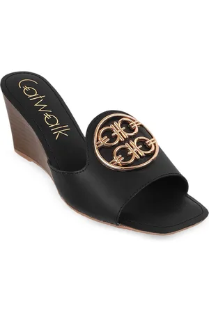 Catwalk Leather Open Toe Wedge Heeled Sandals